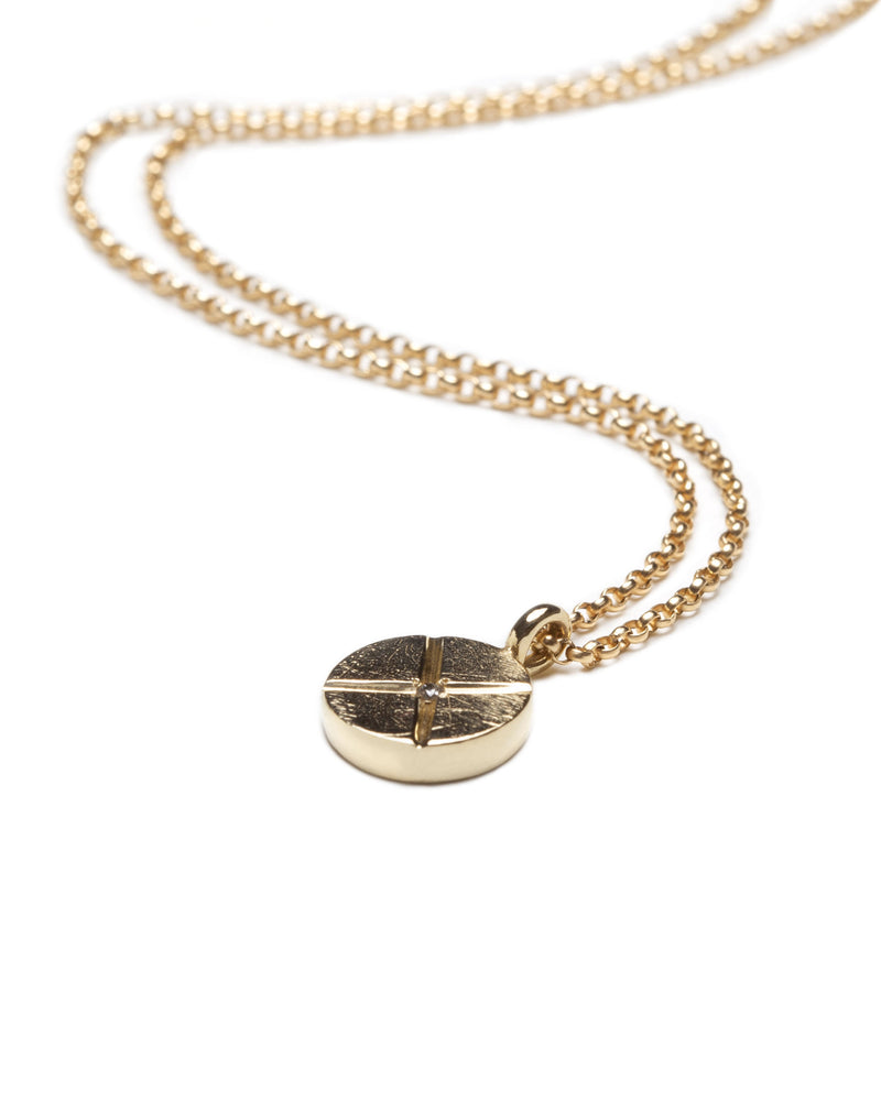 Bexon Fine Jewelry Maya Necklace 10 mm. pendant in  14k recycled yellow gold with black or grey conflict free diamond