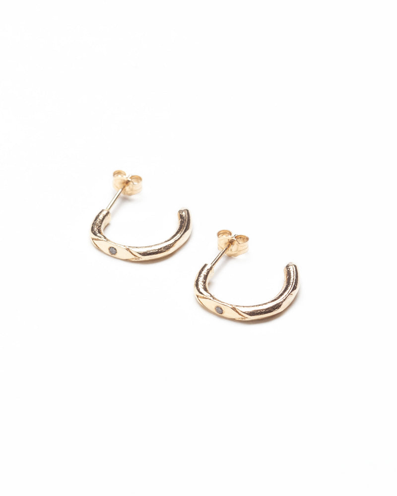 Bexon Fine Jewelry Noa hoop earrings in 14k recycled yellow gold and black or grey conflict free diamonds