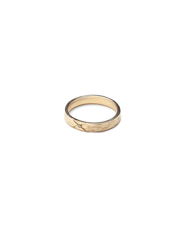 Bexon Fine Jewelry Regina cigar band ring in 14k recycled gold and flush set grey or black conflict-free diamond